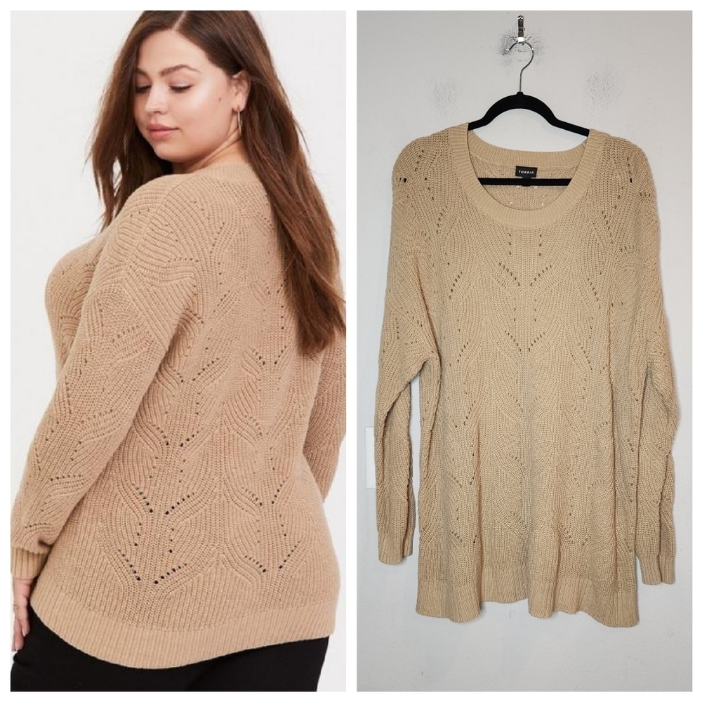 Torrid Tan Pointelle Knit Sweater Women's Size 3X